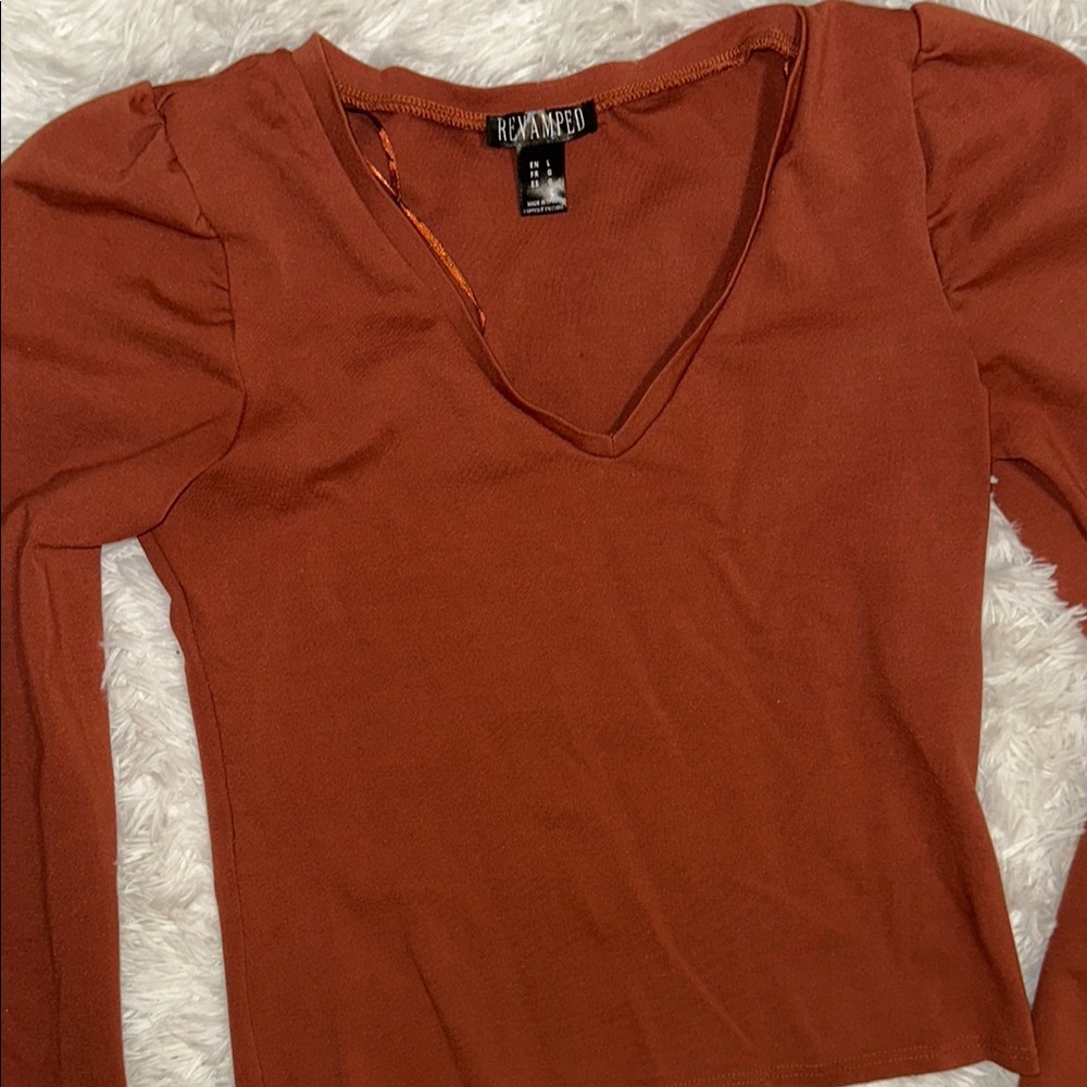 Rust V-Neck Women's Top